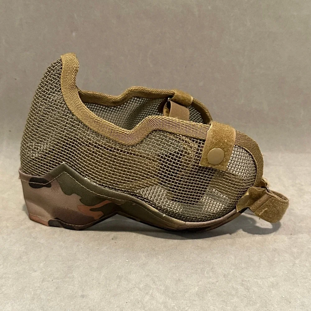 Tactical Airsoft Mesh Half Face Mask Camouflage Steel Wire Protection Tan Camo